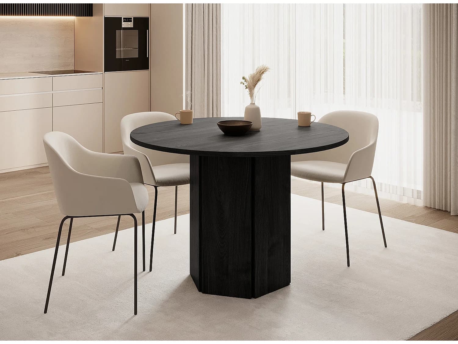 Table ronde - 110 cm - Frêne Portland noir - HEXA