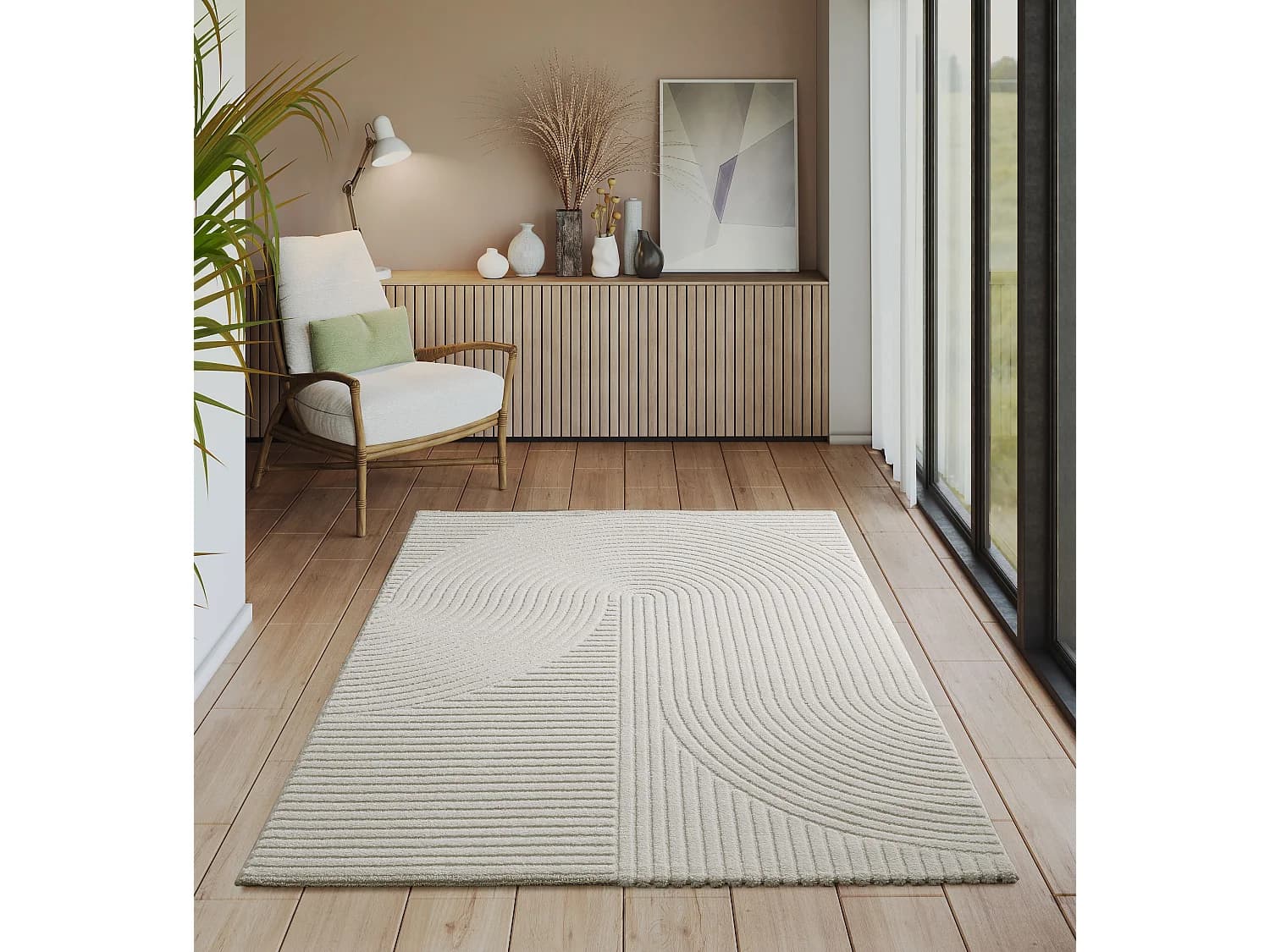 Tapis Everest moderne effet haut-bas 3D - Crème - 240 x 340 cm