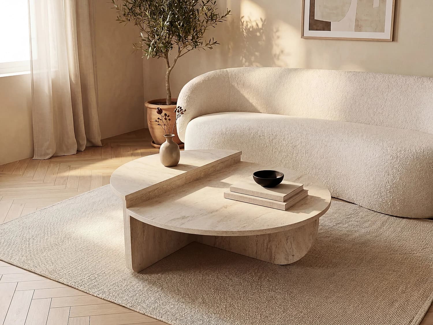 Lot de 2 tables basses - Effet travertin beige - ALOEVA